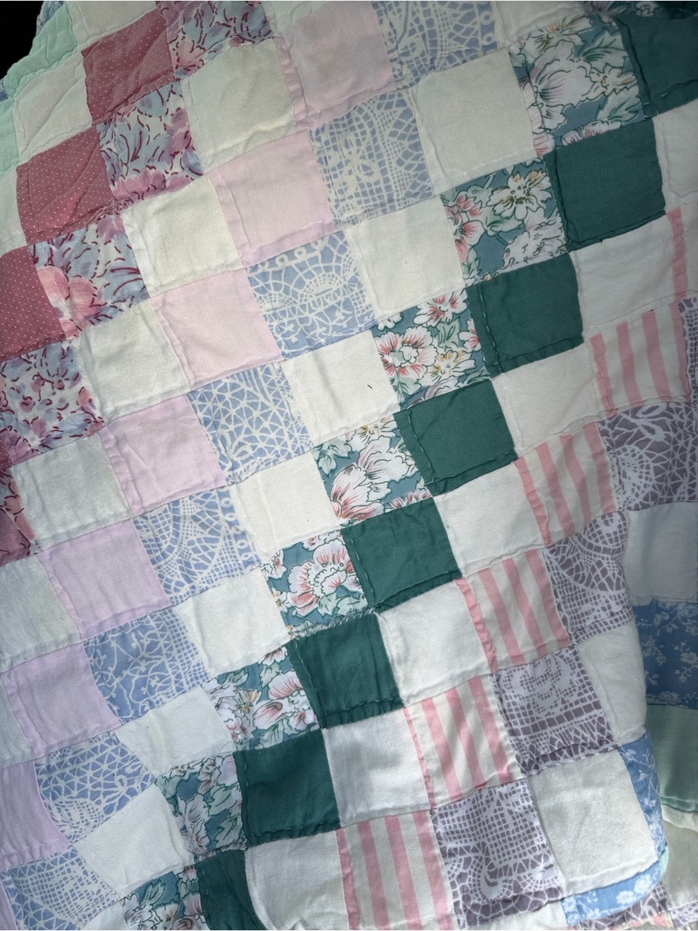 Patchwork Quilted Bedspread in Pink, White & Teal